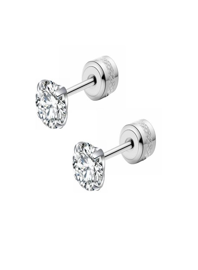 CVAYU Hypoallergenic double sided diamond Stud Earrings For Womens Secure Safety Screw back Cartilage CZ Stud Earrings (4mm Steel (2 Pairs)) - Image 4
